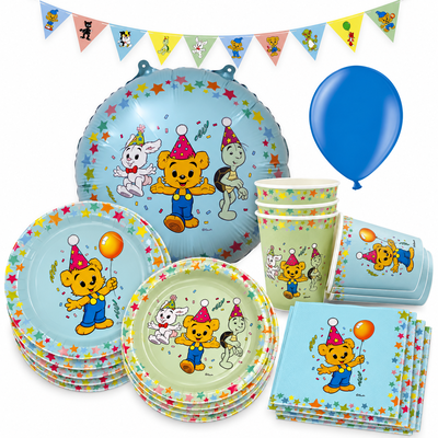Bamse Party – kalaspaket med dukning och dekorationer för 16 gäster