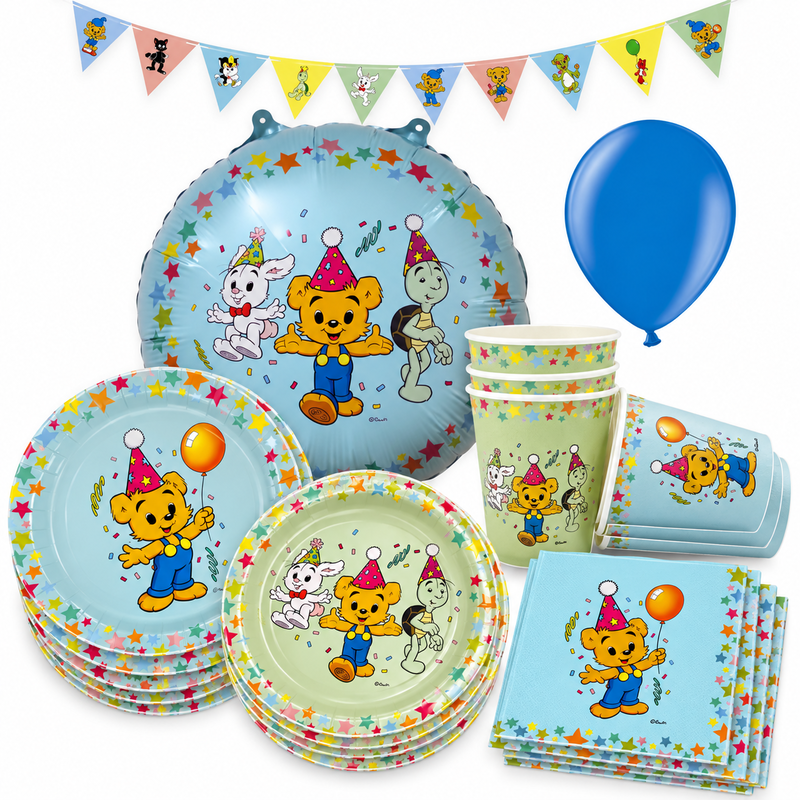 Bamse Party – kalaspaket med dukning och dekorationer för 16 gäster