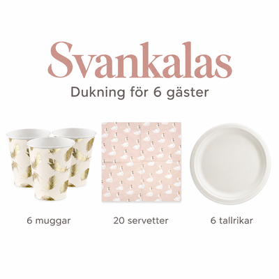 Svankalas, dukningspaket för 6 gäster – innehållsöversikt med text