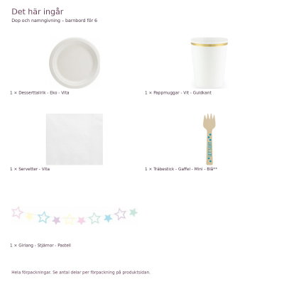 Dop och namngivning – barnbord för 6 – exakt innehåll och antal förpackningar