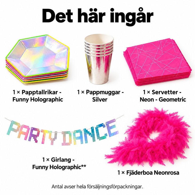 Neonpaus före dansen – plockbord för sex – innehåll och antal försäljningsförpackningar