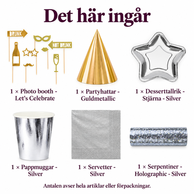 Det här ingår i Nyårets porträttbord – åtta props och sex festhattar