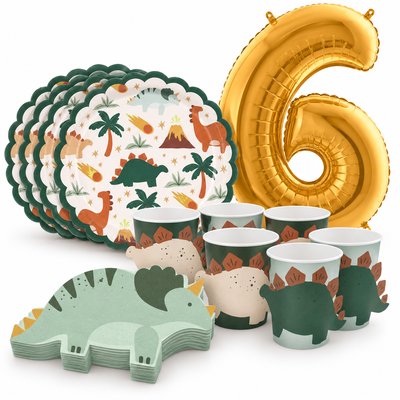 6-årskalas, Dinosauriekalas, kalaspaket, 6 gäster – samlat paketinnehåll