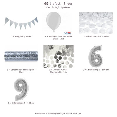 69-års festpaket, Silver, Stor – innehåll och antal förpackningar