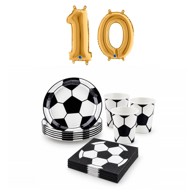 10-årskalas, Fotboll, kalaspaket, 6 gäster – sammansatt bild av paketets produkter