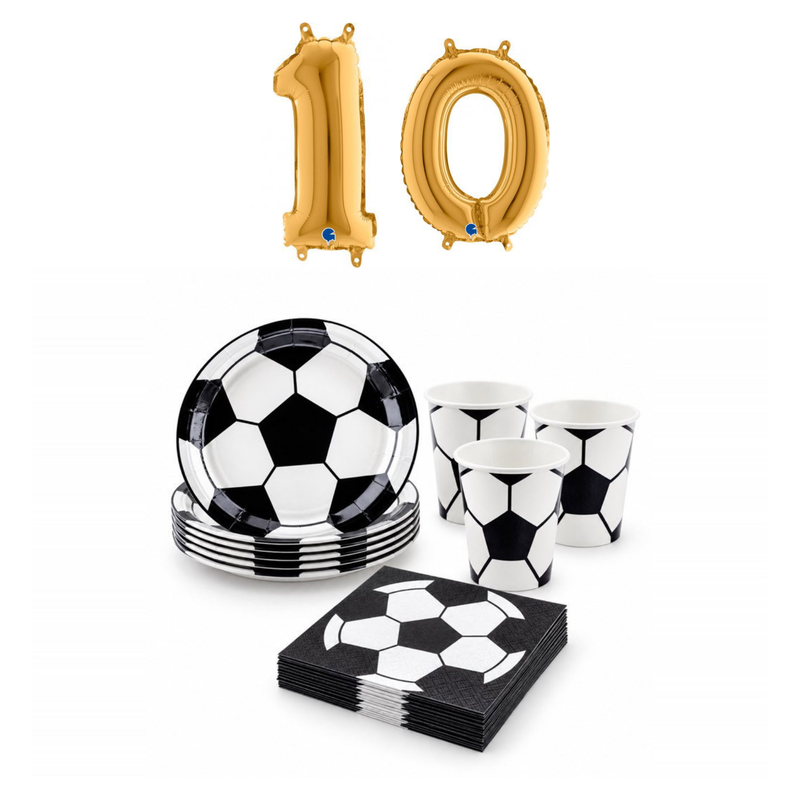 10-årskalas, Fotboll, kalaspaket, 6 gäster – sammansatt bild av paketets produkter