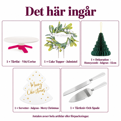 Det här ingår: Adventstårtans serveringsbord – mistel och gröna granar