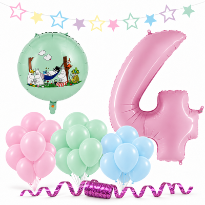 Mumin 4 år – dekorationspaket Pastell – paketets produkter