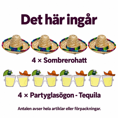 Tacofest – sombreros och partyglasögon för fyra – innehåll och antal
