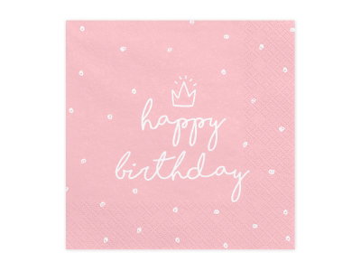 Servetter - Happy Birthday - Ljusrosa