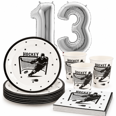13-årskalas, Hockey, kalaspaket, 8 gäster – större samlad paketbild med mindre tom yta