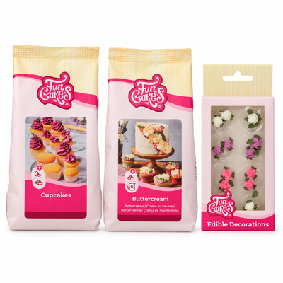 Produktöversikt: Vita bröllopscupcakes med rosor och smörkräm