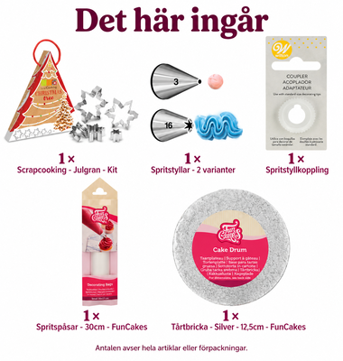 Det här ingår: Stapla en kakgran – fem storlekar och fin spritsdekor