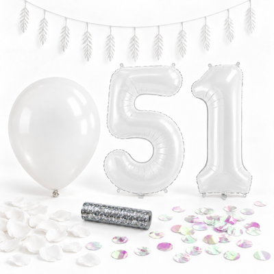 51-års festpaket, Vitt, Stor – paketets dekorationer på vit bakgrund