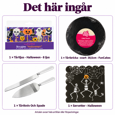 Det här ingår: Halloweenkakans ljuspunkt – skär upp vid dessertbordet