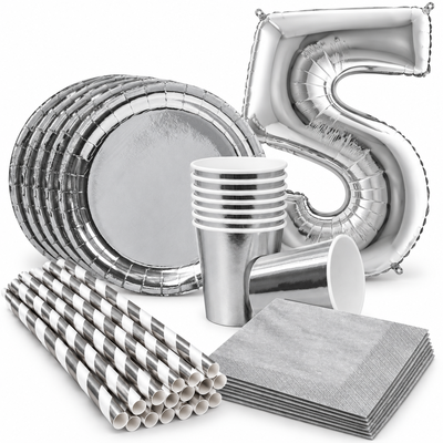 5-årskalas, Silver, kalaspaket, 8 gäster – samlat paketinnehåll