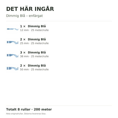 Det här ingår – Satinbandspaket – Dimmig Blå – 8 rullar