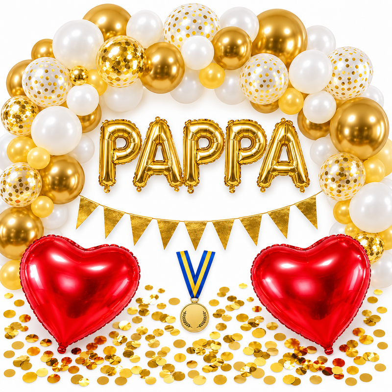 PAPPA – dekorationspaket till fars dag – stora firandet i vitt & guld