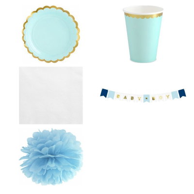 Babyshower pojke – mint och blått – fikapaket, 12 gäster – produktöversikt