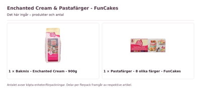 Enchanted Cream & Pastafärger - FunCakes – innehåll och antal förpackningar