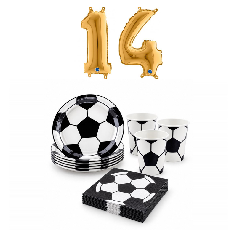 14-årskalas, Fotboll, kalaspaket, 6 gäster – sammansatt bild av paketets produkter