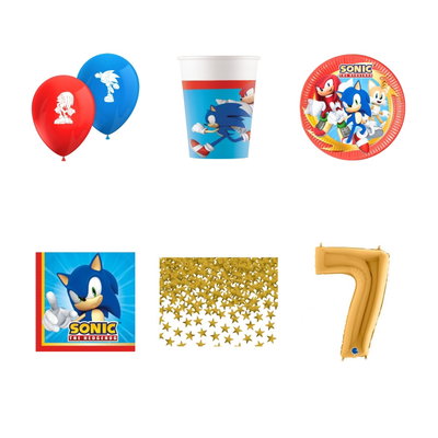 7-årskalas, Sonic, kalaspaket, 8 gäster – paketets produkter med sifferballong 100 cm