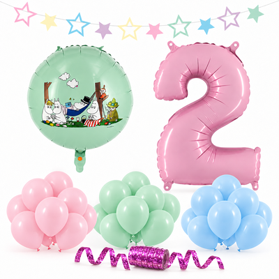 Mumin 2 år – dekorationspaket Pastell – paketets produkter