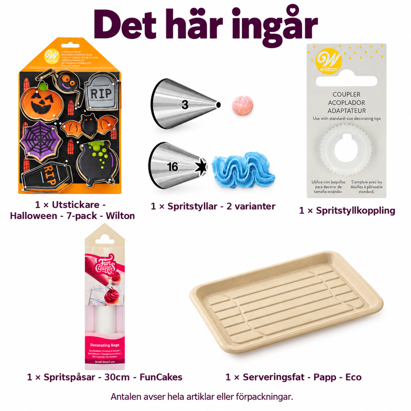 Det här ingår: Halloweenkakverkstad – stansa, spritsa och lägg upp