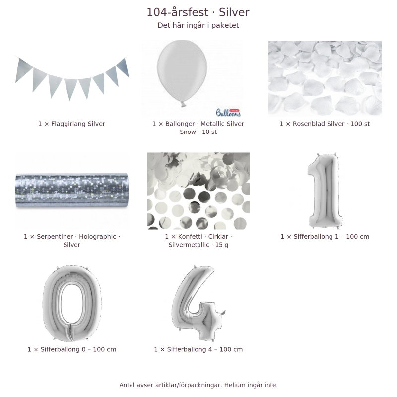104-års festpaket, Silver, Stor – innehåll och antal förpackningar