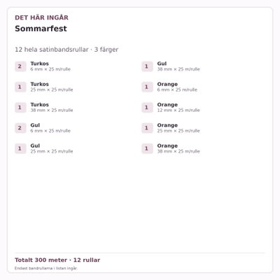 Det här ingår – Satinbandspaket – Sommarfest – 12 rullar