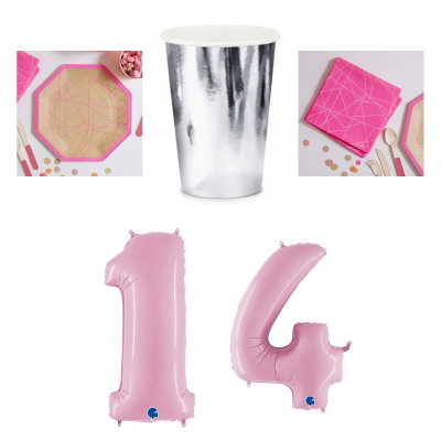 14-årskalas, Neon geometric, kalaspaket, 6 gäster – översikt av ingående produkttyper