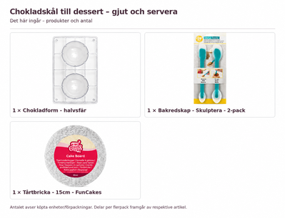 Innehåll och antal: Chokladskål till dessert – gjut och servera