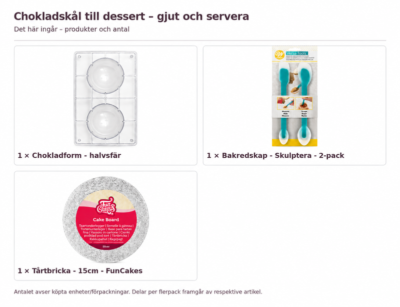 Innehåll och antal: Chokladskål till dessert – gjut och servera