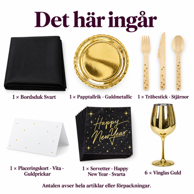 Det här ingår i Svart och guld till nyårsmiddagen – sex namngivna kuvert