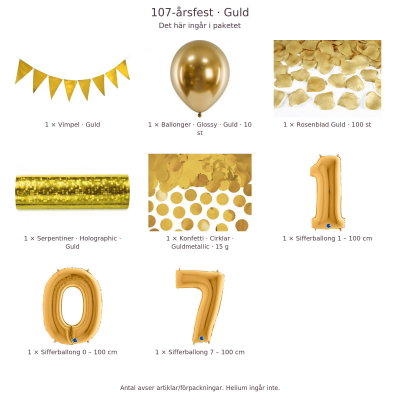 107-års festpaket, Guld, Stor – innehåll och antal förpackningar