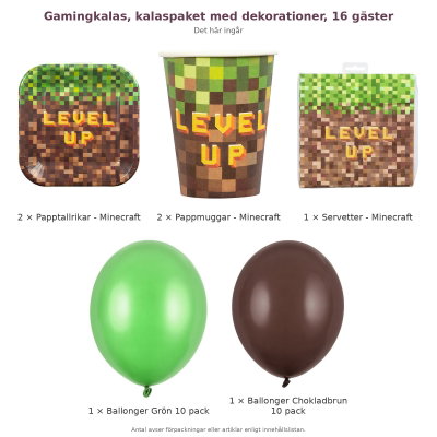 Gamingkalas, kalaspaket med dekorationer, 16 gäster – innehåll och antal förpackningar