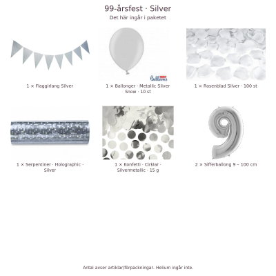 99-års festpaket, Silver, Stor – innehåll och antal förpackningar