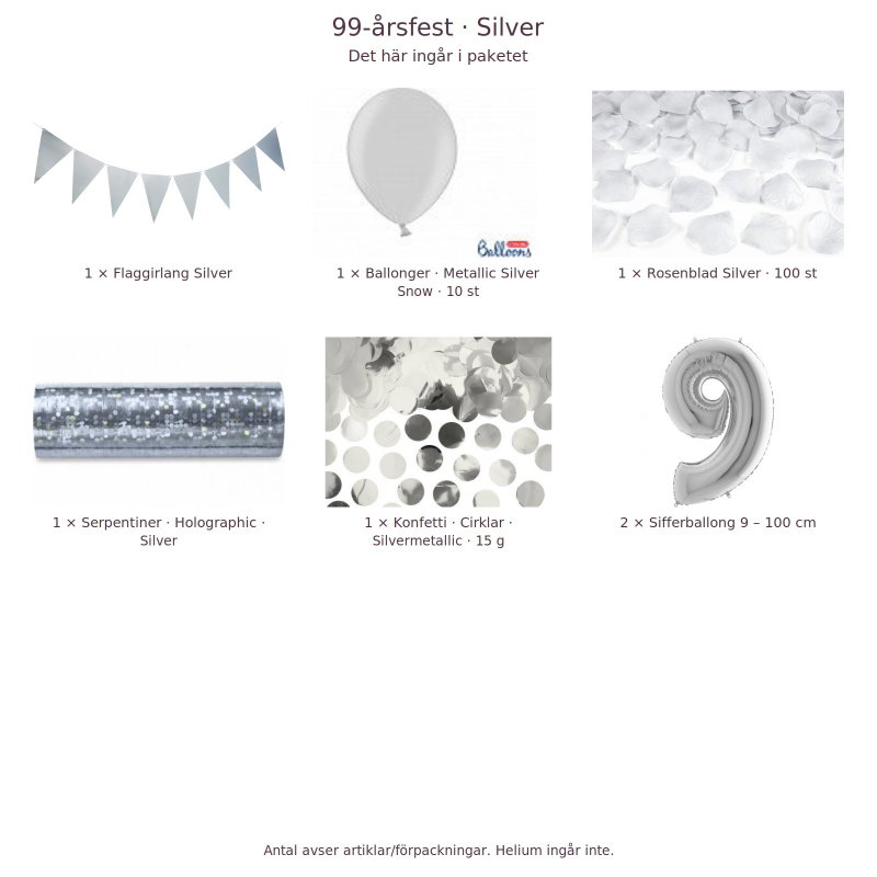 99-års festpaket, Silver, Stor – innehåll och antal förpackningar