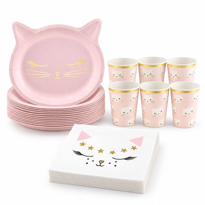 Cute Cat-kalas, dukningspaket, 16 gäster