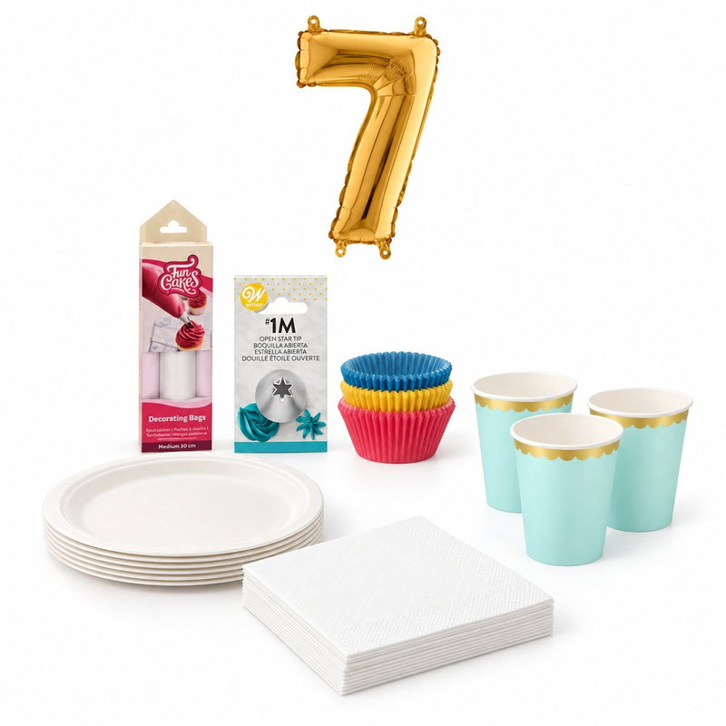 7-årskalas, Bakkalas – dekorera cupcakes, kalaspaket, 6 gäster – paketets produkter