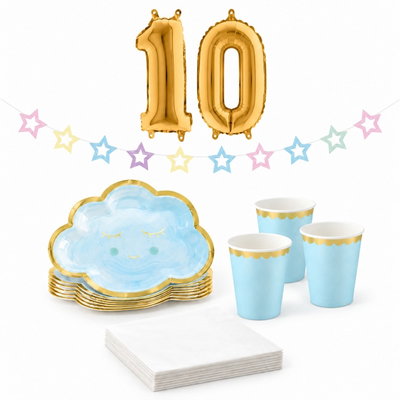 10-årskalas, Pyjamasparty – moln och stjärnor, kalaspaket, 6 gäster – paketets produkter