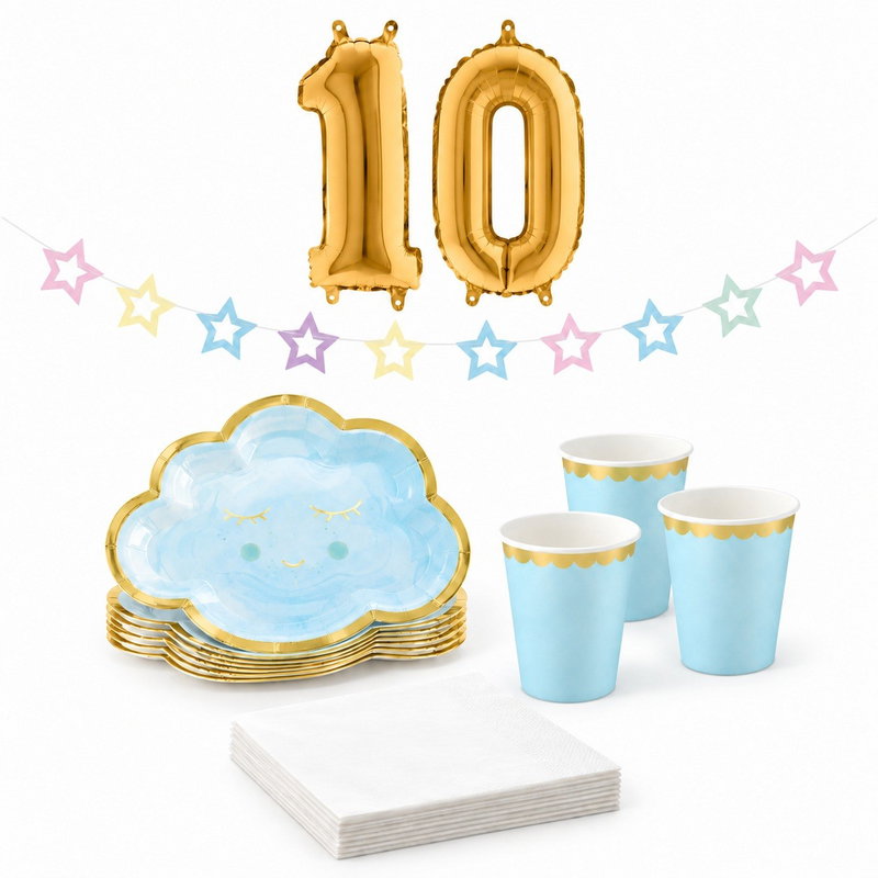10-årskalas, Pyjamasparty – moln och stjärnor, kalaspaket, 6 gäster – paketets produkter