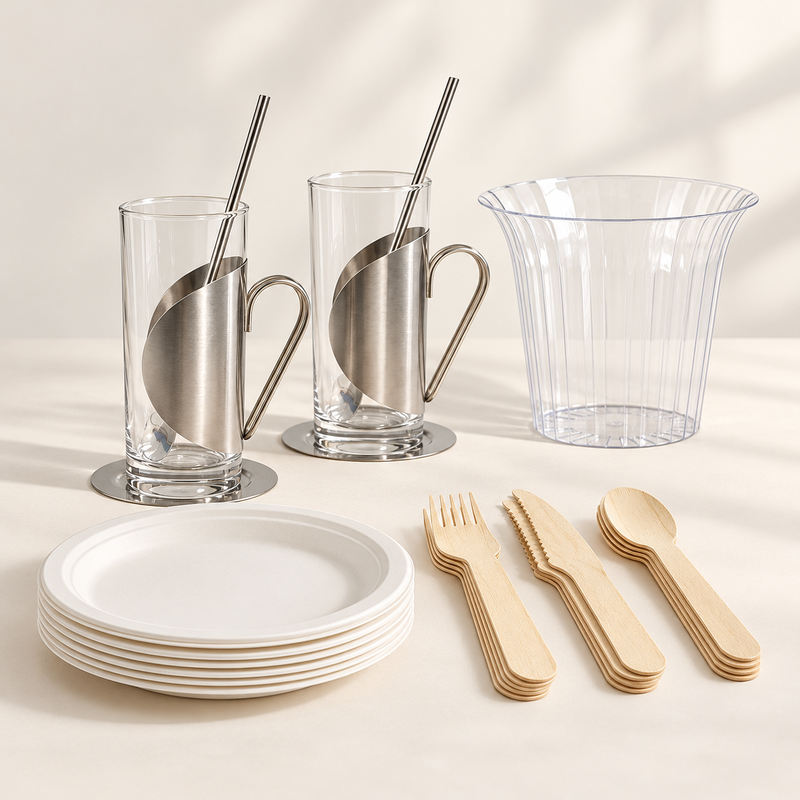 Varm kaffedessert för två – glas, tilltugg och små skedar – produktöversikt