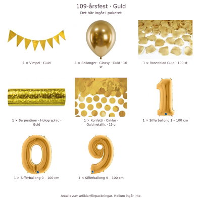 109-års festpaket, Guld, Stor – innehåll och antal förpackningar