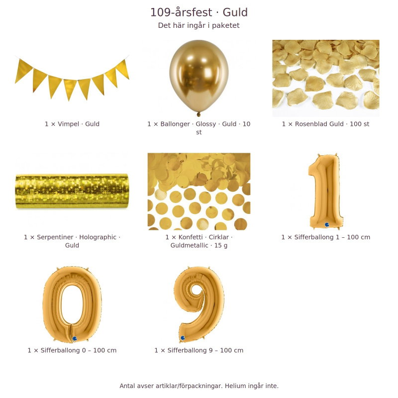 109-års festpaket, Guld, Stor – innehåll och antal förpackningar