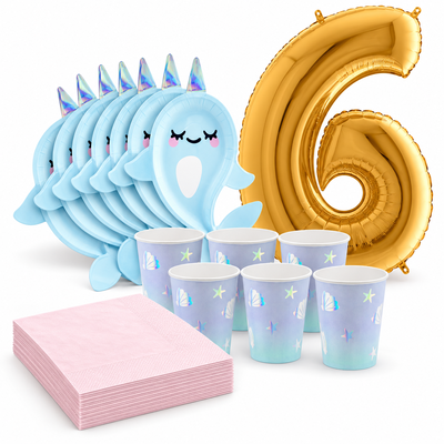 6-årskalas, Narwhal, kalaspaket, 6 gäster – samlat paketinnehåll