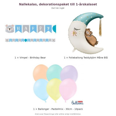 Nallekalas, dekorationspaket till 1-årskalaset – innehåll och antal förpackningar