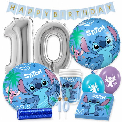 Stitch & Angel – 10-årskalas – kalaspaket för 8 gäster – samlat paketinnehåll