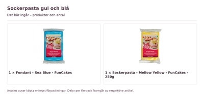 Sockerpasta gul och blå – innehåll och antal förpackningar