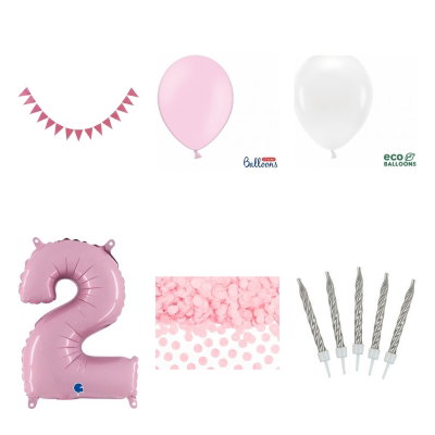 2-årskalas, dekorationspaket, Rosa – översikt av ingående produkttyper